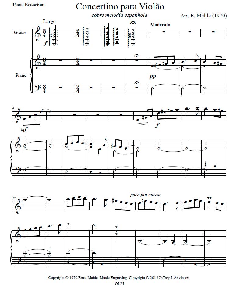 Piano Reduction of Concertino for Guitar on a Spanish Melody (1971) for Guitar and Orchestra, by Ernst Mahle